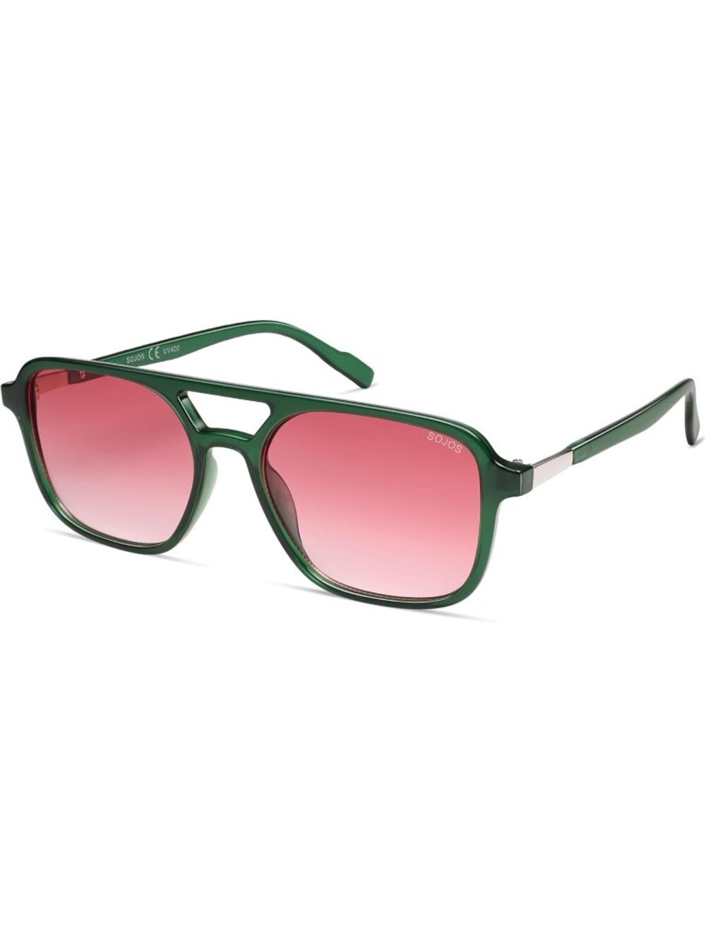 Women's Green Pink Trendy Rectangle Retro Aviator Sunglasses Elegant Design